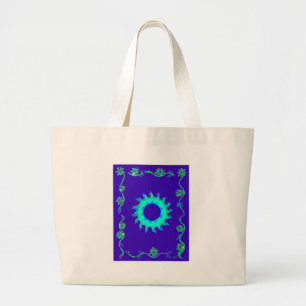 Bolsa Tote Grande Bela Pintura Artística a Óleo Floral Azul Iridesce