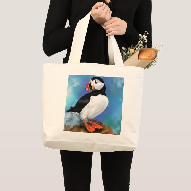 Bolsa Tote Grande Belo Saco de Pintura de Pássaros do Atlântico (Frente (produto))