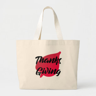 Bolsa Tote Grande Belo texto Tipografia de Ação de Graças em Folh