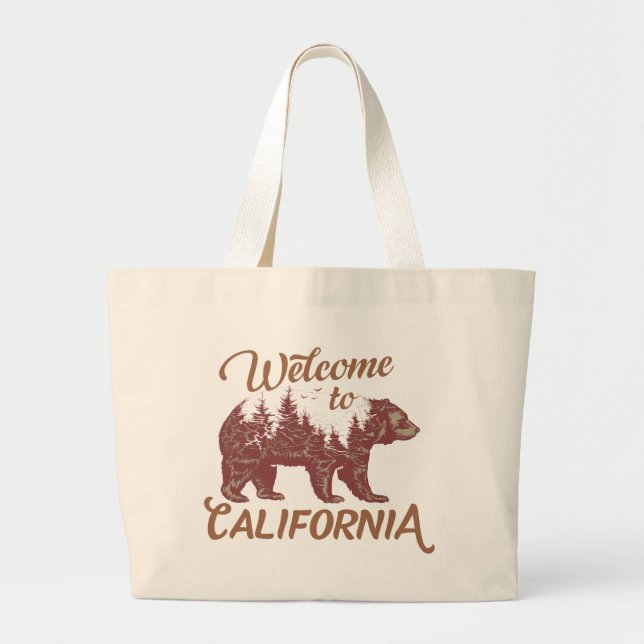 Bolsa Tote Grande Bem-vindo ao Urso da Califórnia (Frente)
