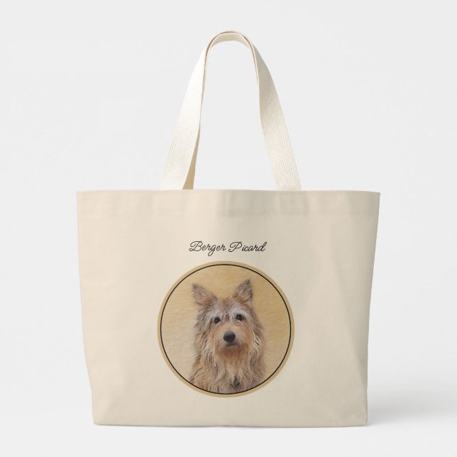 Bolsa Tote Grande Berger Picard Shepherd Dark Fawn Pintura de Cão (Verso)