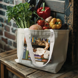 Bolsa Tote Grande Biblioteca do Book Shelf Cats