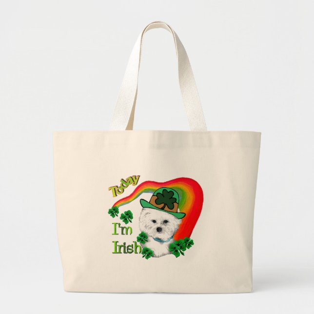 Bolsa Tote Grande Bichon Frise St Patricks (Frente)