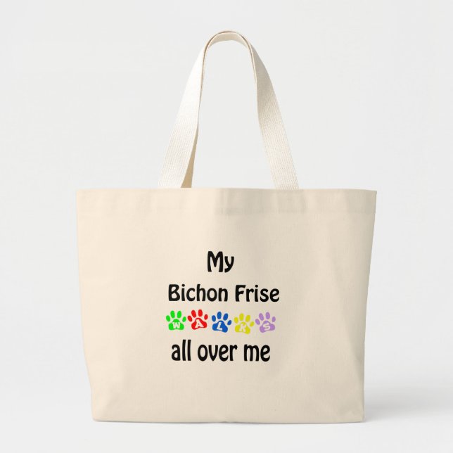 Bolsa Tote Grande Bichon Frise Walks Design (Frente)