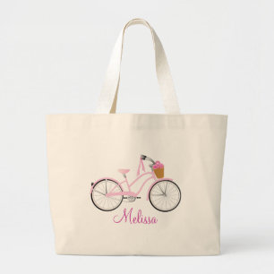 Bolsa Tote Grande Bicicleta cor-de-rosa com flâmulas