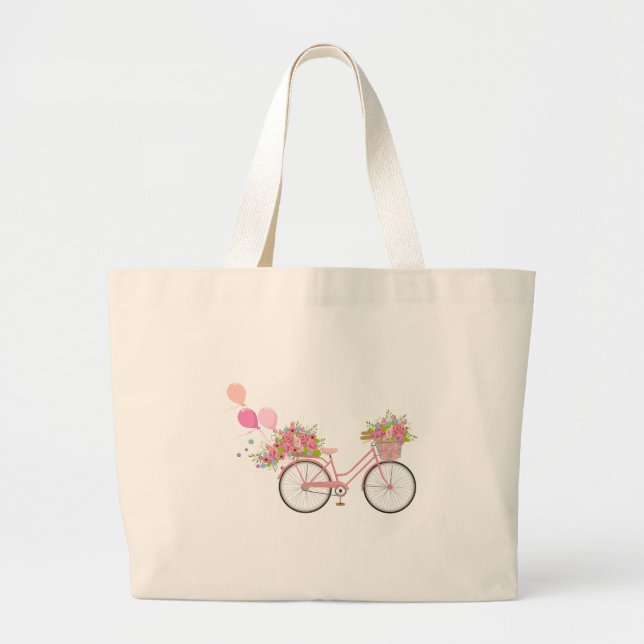 Bolsa Tote Grande Bicicleta Rosa Whimsical (Frente)