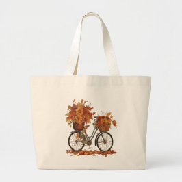 Bolsa Tote Grande Bicicleta Vintage e Flor de Aquarela da Colheita d