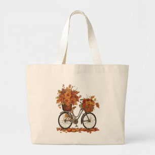 Bolsa Tote Grande Bicicleta Vintage e Flor de Aquarela da Colheita d