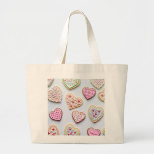 Bolsa Tote Grande Biscoitos em forma de coração para o dia dos namor