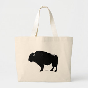 Bolsa Tote Grande Bison de Búfalo de Pop Preto e Branco