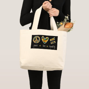 Bolsa Tote Grande Black-eyed Susan Peace Love Equality Floral