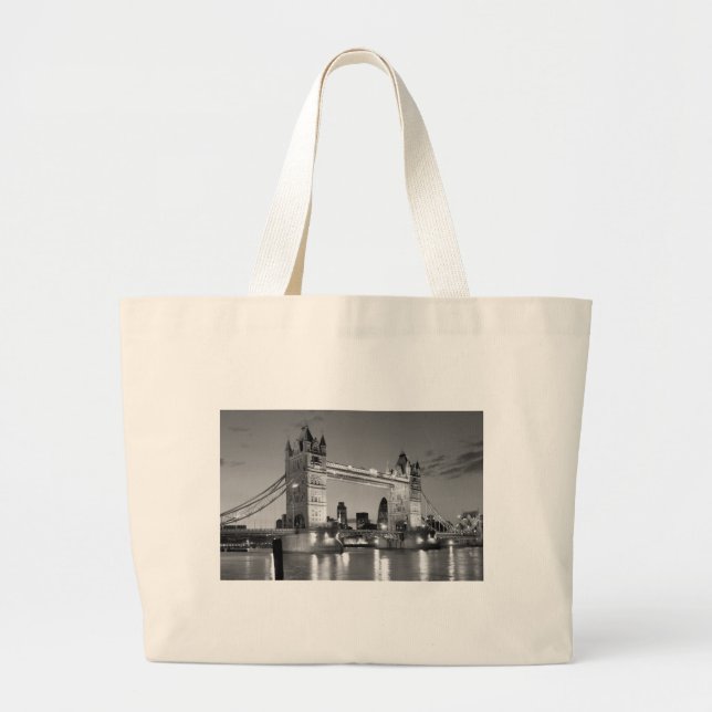 Bolsa Tote Grande Black White Tower Bridge (Frente)