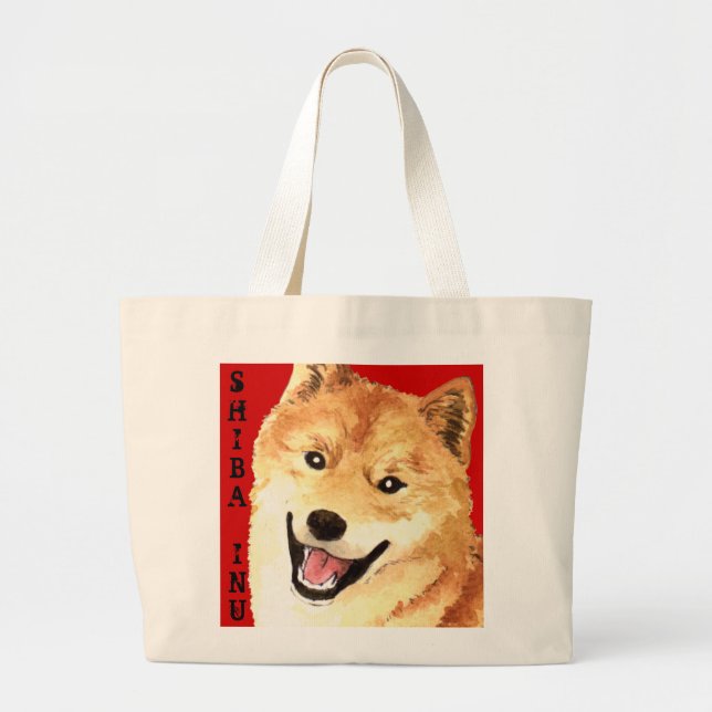 Bolsa Tote Grande Bloco da cor de Shiba Inu (Frente)