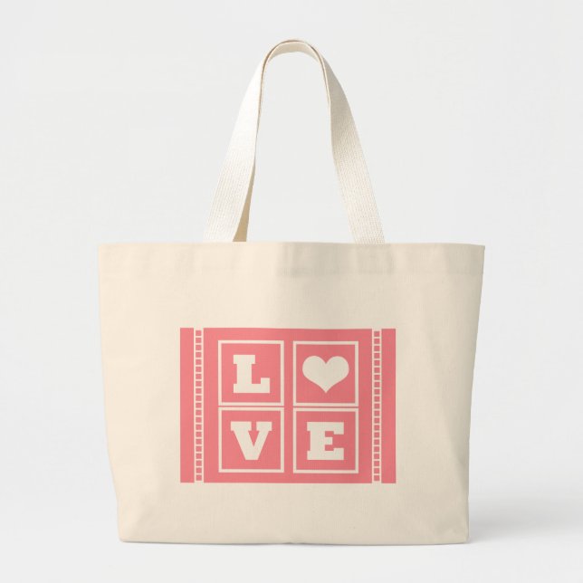 Bolsa Tote Grande Blocos de Amor, Rosa (Frente)