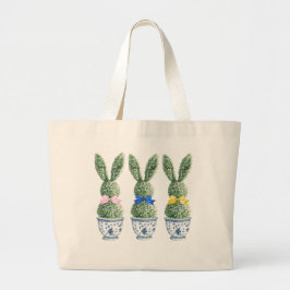 Bolsa Tote Grande Blue and White Chinoiserie With Rabbit Topiaries