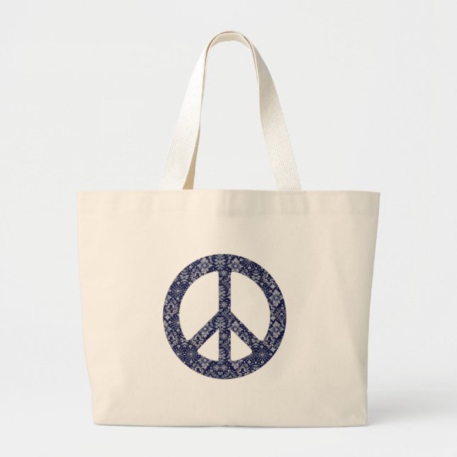 Bolsa Tote Grande Blue Bandana - Sinal de paz (Frente)