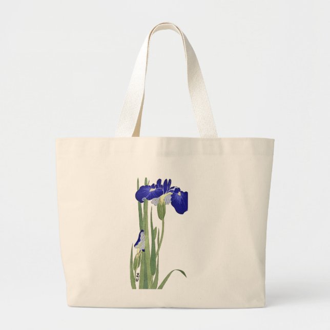 Bolsa Tote Grande Blue Irises de Ohara Koson (Frente)