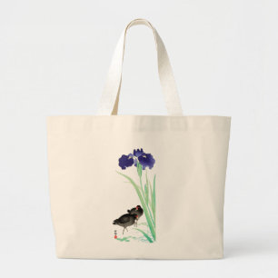 Bolsa Tote Grande Blue Irises e Moorgalinhas por Ohara Koson