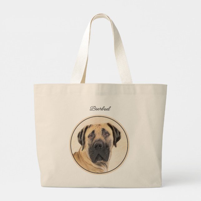 Bolsa Tote Grande Boerboel Pintura Vermelha Mastiff Pet Art (Verso)