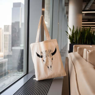 Bolsa Tote Grande Boho Bull Skull Wildflower