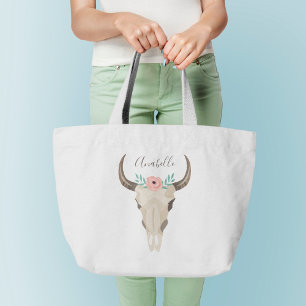 Bolsa Tote Grande Boho Cow Skull