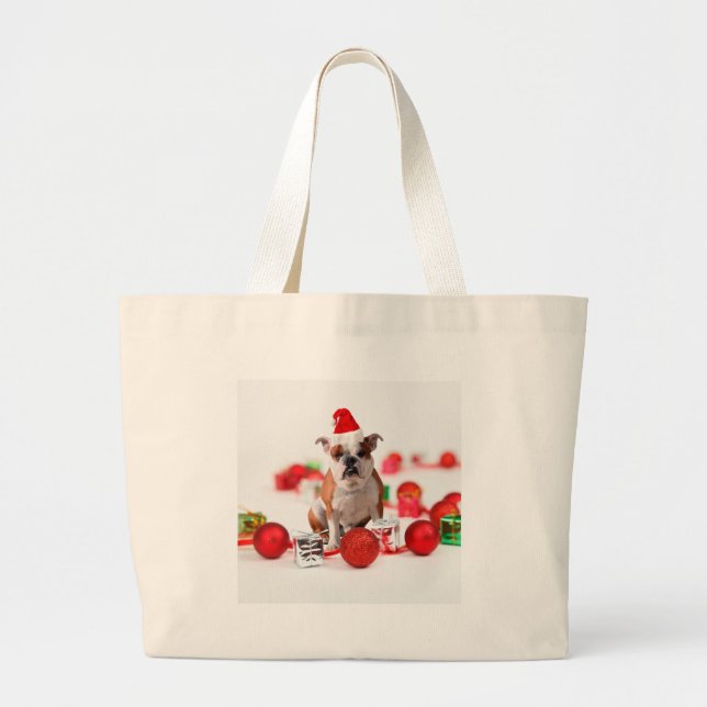 Bolsa Tote Grande Boias de Natal para Bulldog Ornamentos de Caixa Ve (Frente)