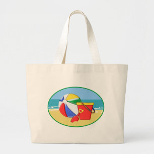 Bolsa Tote Grande Bola, balde & pá de praia na costa