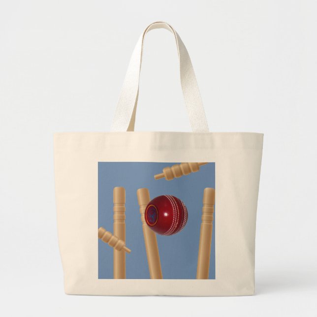 Bolsa Tote Grande Bola De Críquete E Pedaços, (Frente)