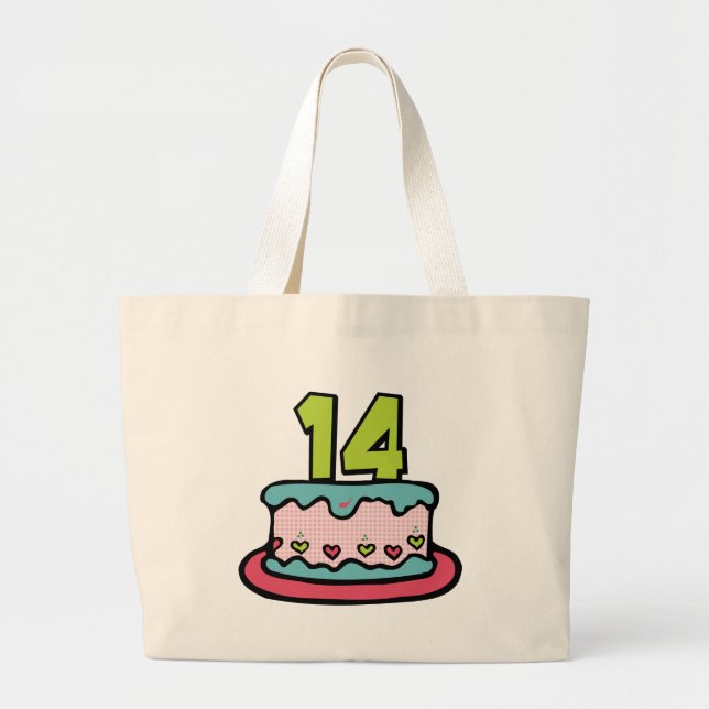 Bolsa Tote Grande Bolo de aniversário de 14 anos (Frente)