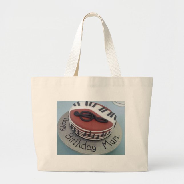 Bolsa Tote Grande Bolo de mãe de aniversário feliz (Frente)