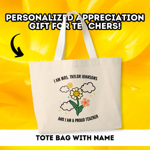 Bolsa Tote Grande Bolsa Grande de Flores Personalizada Professora Or