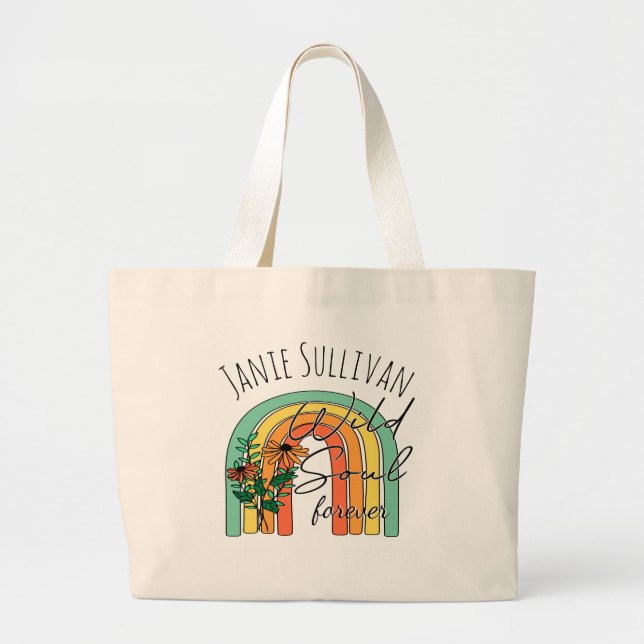 Bolsa Tote Grande Bolsa Grande Personalizada com Nome em Arco-Íris (Frente)