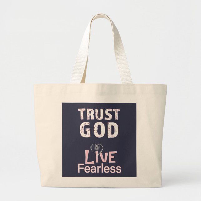 Bolsa Tote Grande Bolsas de Compras Deus Cristãs Mulheres Sem Medo (Frente)