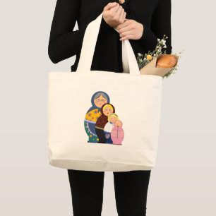 Bolsa Tote Grande Boneca Russa Matryoshka Fases da Vida Colorida Fof