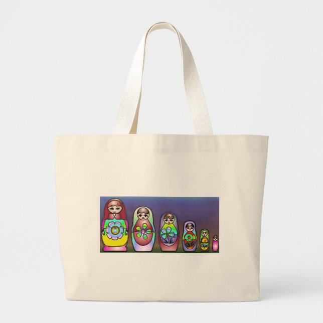 Bolsa Tote Grande Bonecas do russo em uma fileira (Frente)