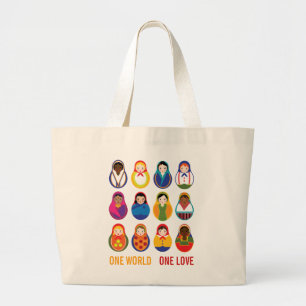 Bolsa Tote Grande Bonecas multiculturais do assentamento uma paz de