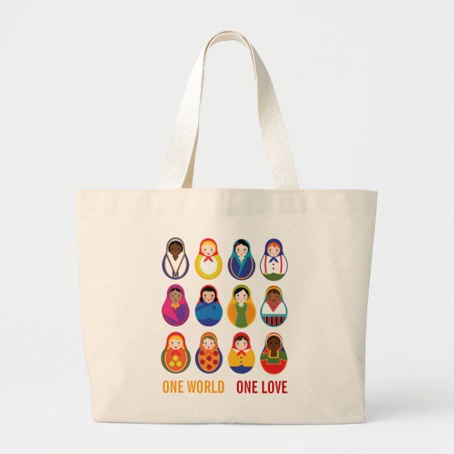 Bolsa Tote Grande Bonecas multiculturais do assentamento uma paz de (Frente)