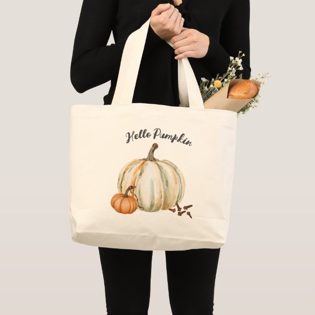 Bolsa Tote Grande Bonita Alô Pumpkin Spice Cozy Fall (Frente (produto))