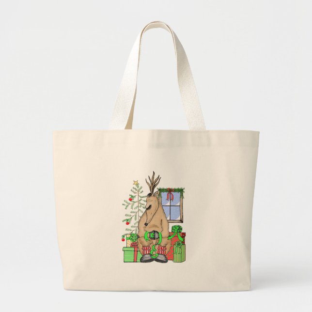 Bolsa Tote Grande Bonita caneca de Natal, Rena com Sono (Frente)
