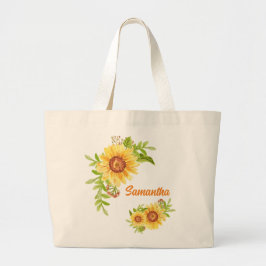 Bolsa Tote Grande Bonito Aquarela Floral Girassol