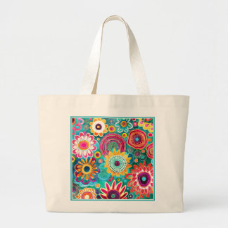 Bolsa Tote Grande Bonito Padrão Floral Boho Colorido