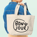 Bolsa Tote Grande Bonjour Simple Modern Floral French Saudação<br><div class="desc">Bonnjour Simple Modern Floral Floral French Greeting Tote Bags apresenta um simples design moderno com o texto "Bonjour" na tipografia moderna da escrita. Criado pelo Evco Studio www.zazzle.com/store/evcostudio</div>