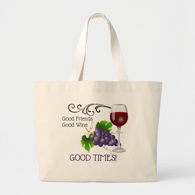 Bolsa Tote Grande Bons amigos, bom vinho (Frente)