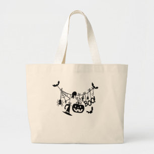 Bolsa Tote Grande Boo Trick ou Treine Bats de Halloween, Pumpkins