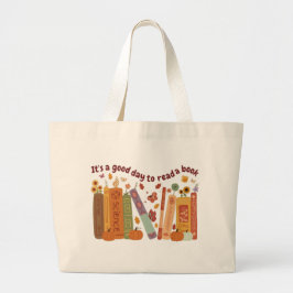Bolsa Tote Grande Bookish book Lovers, OrangePumpkin and Fall Leaves