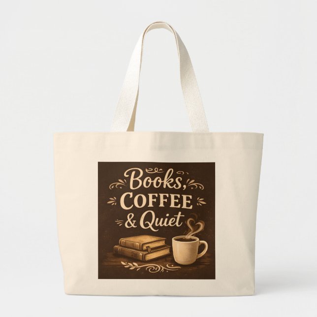 Bolsa Tote Grande Books, Coffee & Quiet – Dark Academia Book Lover (Frente)