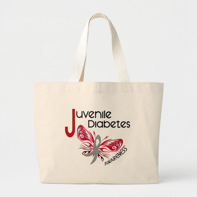 Bolsa Tote Grande BORBOLETA 3 do diabetes juvenil (Frente)