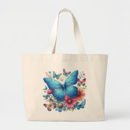 Bolsa Tote Grande Borboleta Azul Floral