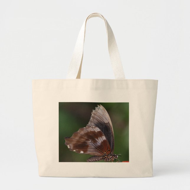 Bolsa Tote Grande Borboleta branca e marrom na flor vermelha (Frente)