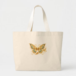 Bolsa Tote Grande Borboleta Dourada de Luxo – Acento Turquesa Elegan